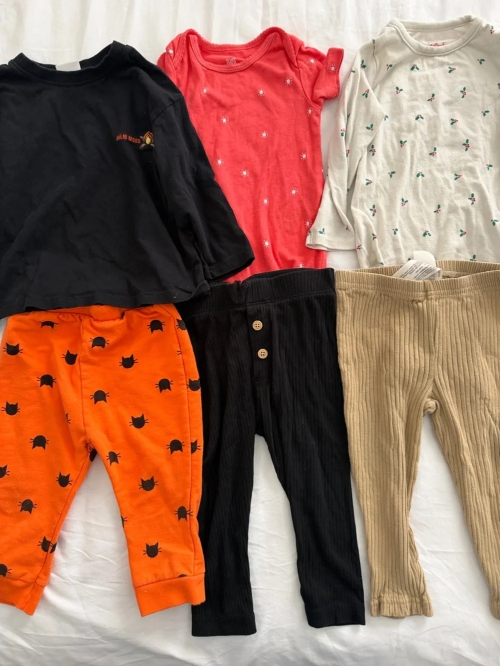 Baby Girls 6-Piece Outfit Set - Black, Coral, Cream & Orange